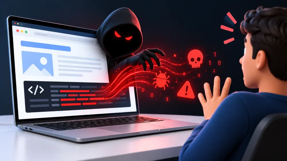 Website displaying hidden malicious code attacking a visitor's computer
