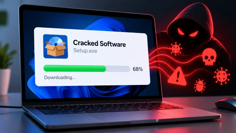 Download progress screen for pirated software containing hidden malware
